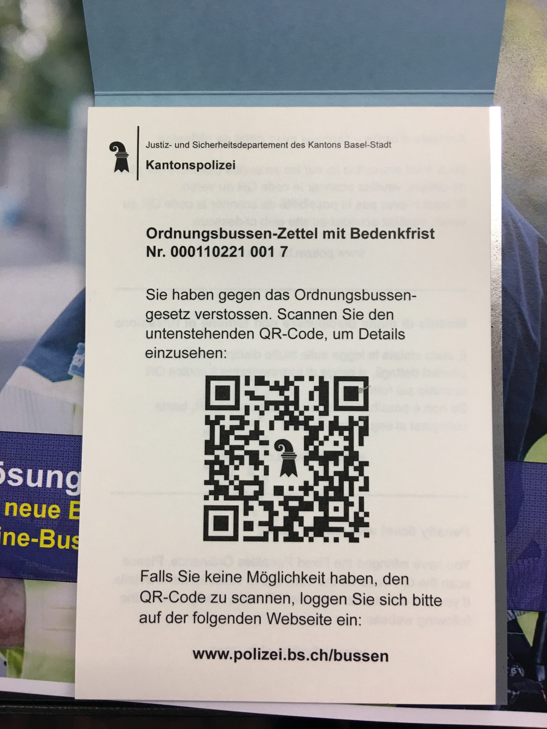 Kantonspolizei Basel-Stadt, Bussenzettel, Online-Schalter